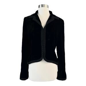 RALPH LAUREN Black Label Black Velvet Jacket Evening Lace Trim USA Union 10 EUC